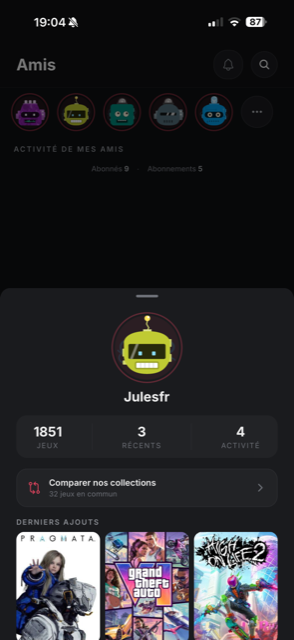 Comparaison de collections entre amis